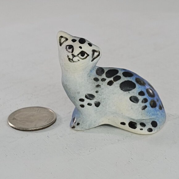 Ceramic Spotted Leopard Cat Figurine Blue Cheetah Jaguar Estate Find - Picture 6 of 8